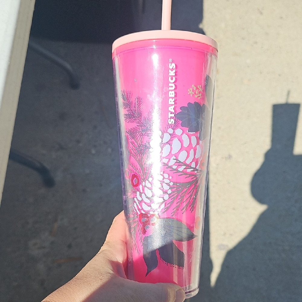Starbucks Pink and Gray Floral Tumbler
